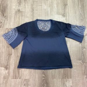 Hyku small lace ombré tie dye unique blue top beautiful!